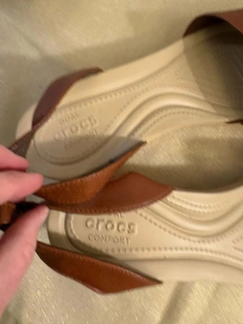 Crocs Brown Leather Slingback Wedge Sandals